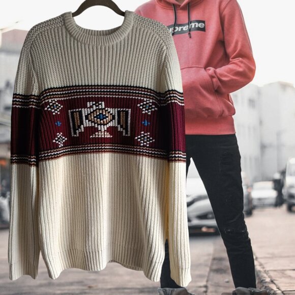 XL🔴Forever 21 Men's White and Burgundy Jumper Sweater - Picture 1 of 8